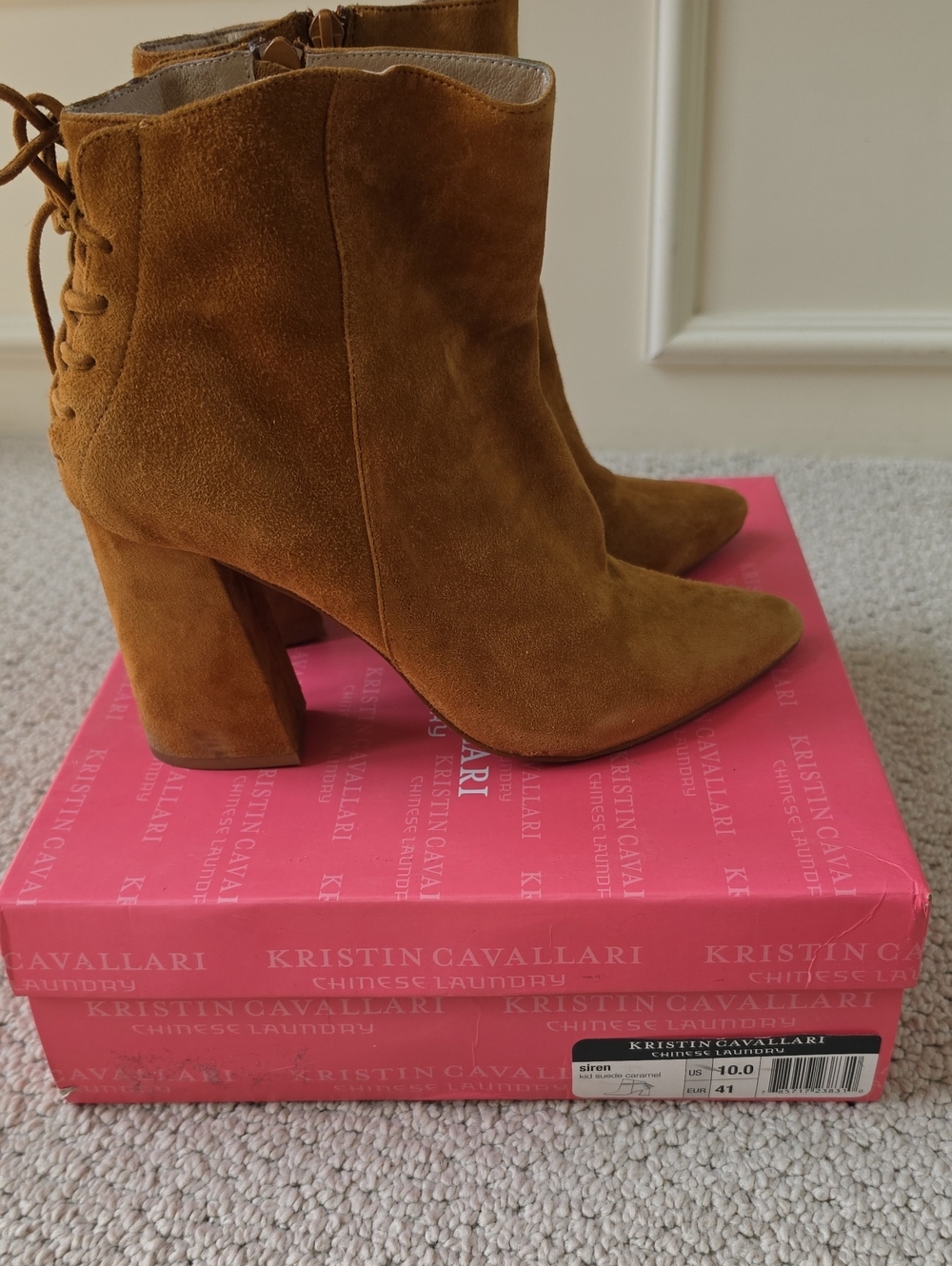 Nordstrom Cognac Suede Block Heel Ankle Boots